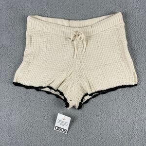 Zara Women's Large White Black Cotton Acrylic Crochet Shorts W/ Drawstring